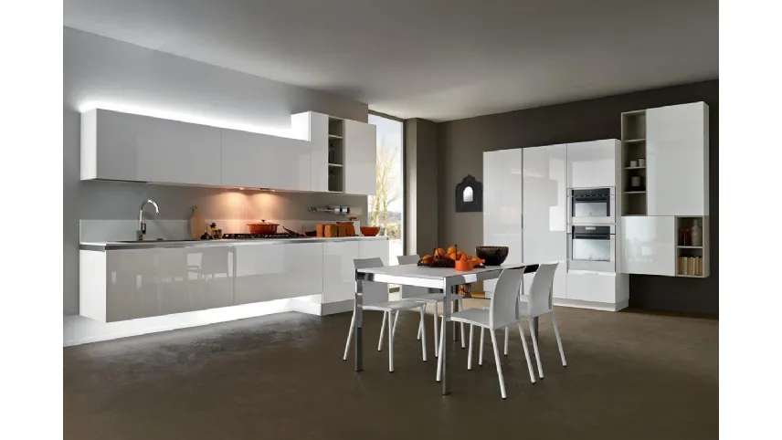 Cucina Moderna lineare SP22 04 in laccato Bianco lucido di Astra