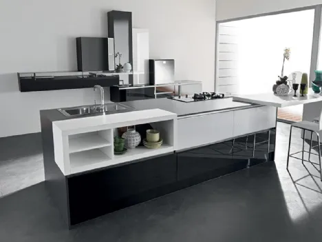 Cucina Moderna lineare in vetro organico laccato Bianco e Nero Vitrum org 01 di Astra