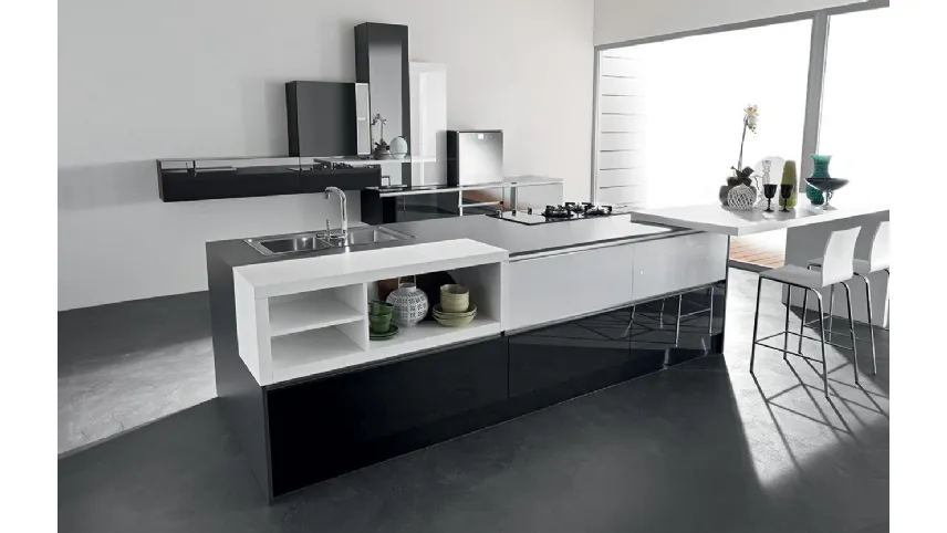 Cucina Moderna lineare in vetro organico laccato Bianco e Nero Vitrum org 01 di Astra