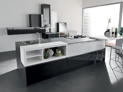 Cucina Moderna lineare in vetro organico laccato Bianco e Nero Vitrum org 01 di Astra