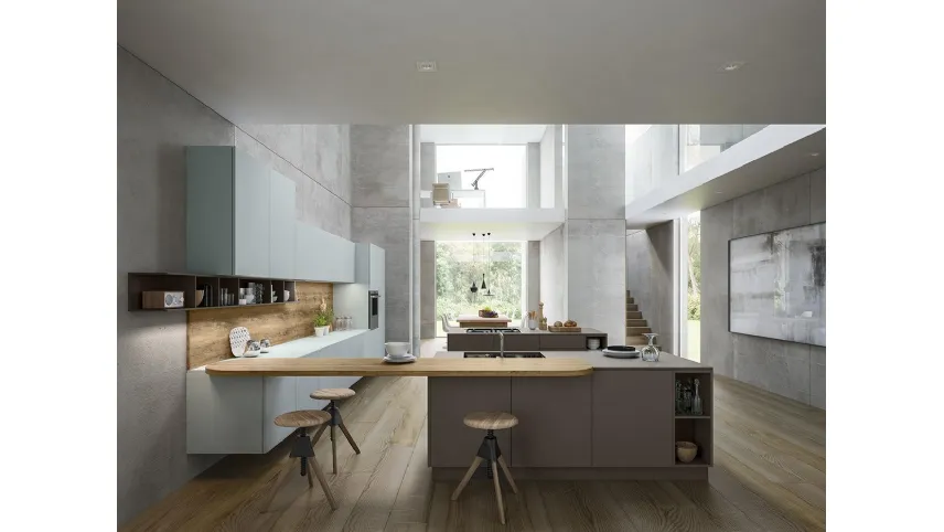 Cucina Moderna in vetro organico laccato Bianco e Fango Vitrum org 03 di Astra