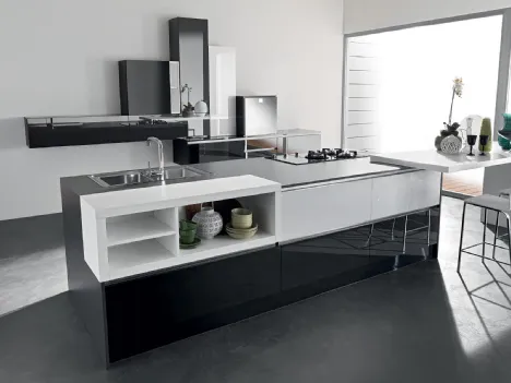 Cucina in vetro organico, laccato e legno Vitrum Org di Astra