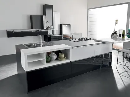 Cucina in vetro organico, laccato e legno Vitrum Org di Astra
