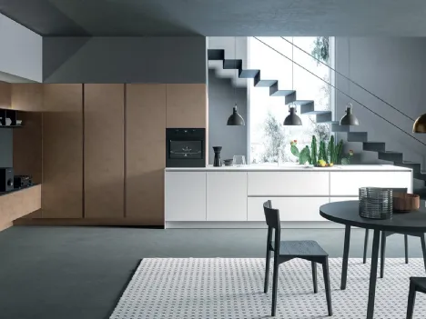 Cucina Moderna lineare Zen 04 in laccato opaco Bianco e Rame di Astra