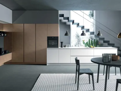 Cucina Moderna lineare Zen 04 in laccato opaco Bianco e Rame di Astra