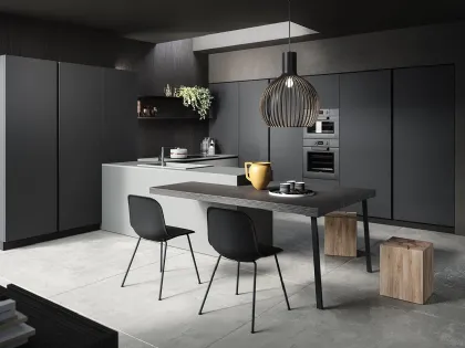 Cucina su misura con penisola Zen 03 in laminato finitura Canapa e Antracite di Astra