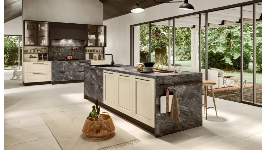 Cucina su misura con isola Aurora Contemporaneo 08 in legno e HPL di Astra