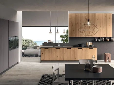 Cucina su misura lineare Brio 01 in Rovere Nodato Naturale di Astra