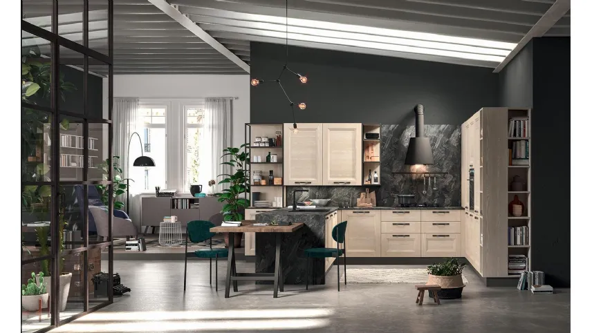 Cucina su misura con penisola Ego 04 in laminato effetto legno di Astra