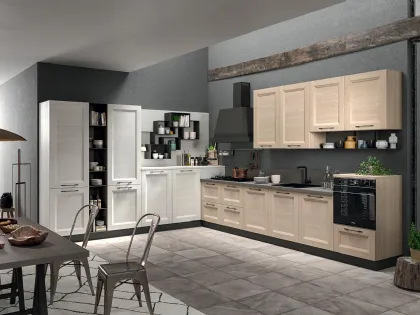 Cucina su misura angolare Ego 05 in laminato finitura Frassino Naturale e Frassino Bianco di Astra