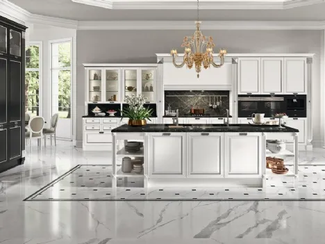 Cucina elegante in legno chiaro e scuro con isola e top in granito Elite di Astra
