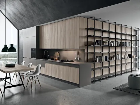 Cucina su misura lineare Line 02 in laminato termostrutturato Nordic e laccato opaco Londra di Astra