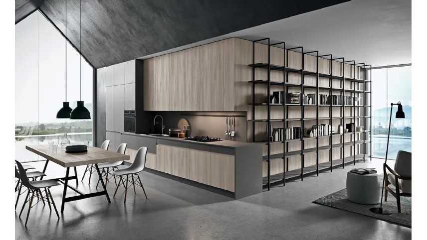 Cucina su misura lineare Line 02 in laminato termostrutturato Nordic e laccato opaco Londra di Astra