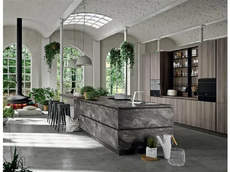 Cucina in legno di eucalipto scuro Industrial Kitchen di Astra