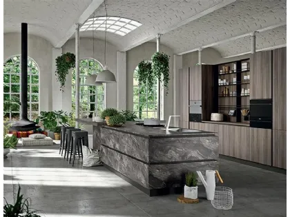 Cucina in legno di eucalipto scuro Industrial Kitchen di Astra