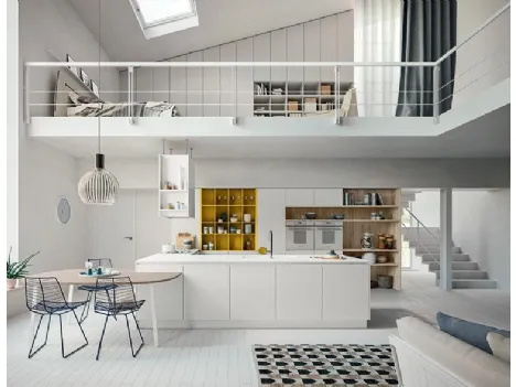 Cucina in laccato opaco bianco con tavolo in legno XXL di Astra