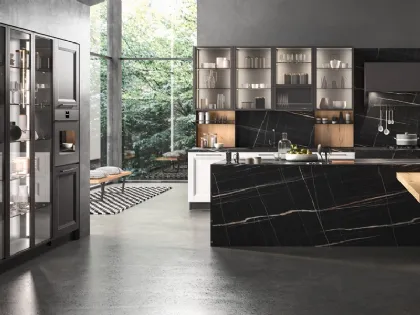 Cucina in laminato, laccato e rovere nodato con isola centrale Ego di Astra