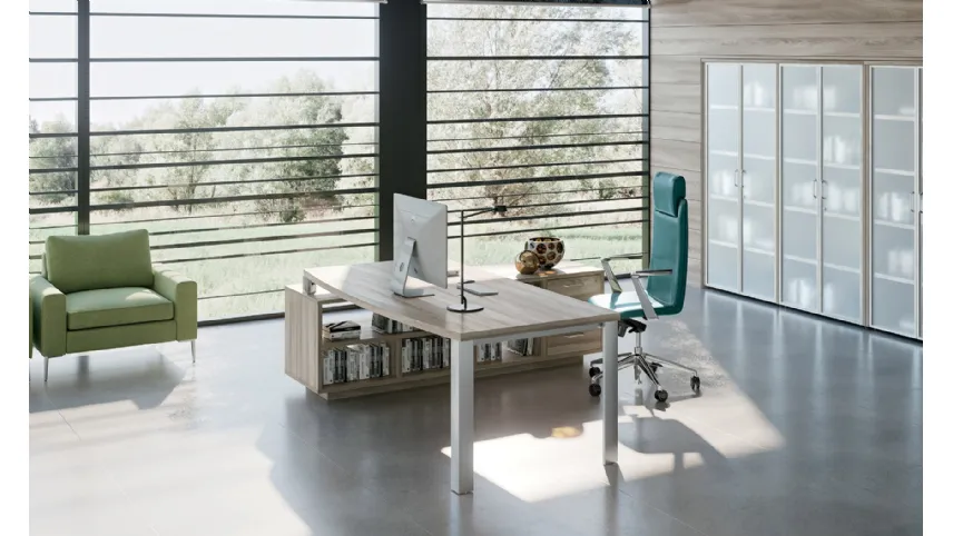 Scrivania Direzionale Cubo Direzionale con Servente Olmo di Compir