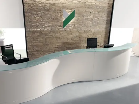 Reception Modulare Onda Laccato Bianco con Piano Vetro di Compir