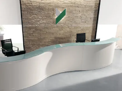 Reception Modulare Onda Laccato Bianco con Piano Vetro di Compir
