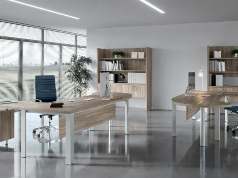 Scrivania Direzionale Plano Componibile con Servente finitura Rovere di Compir