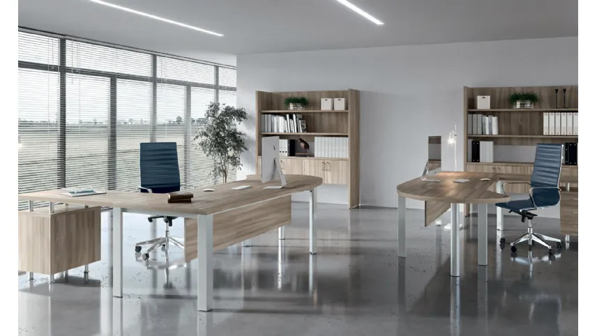 Scrivania Direzionale Plano Componibile con Servente finitura Rovere di Compir