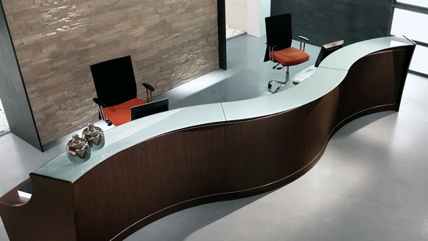 Reception Modulare Onda Wenge con piano in Vetro di Compir