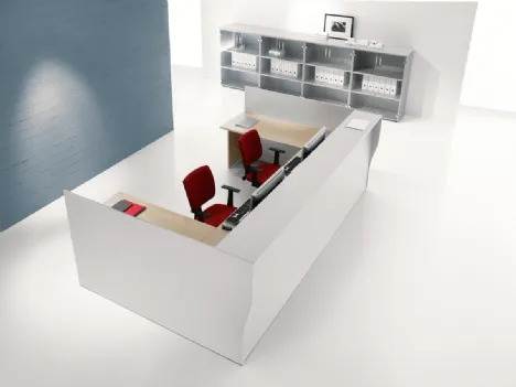 Mobile Ufficio Reception Derby in melaminico Bianco con piani di appoggio finitura Rovere di Compir