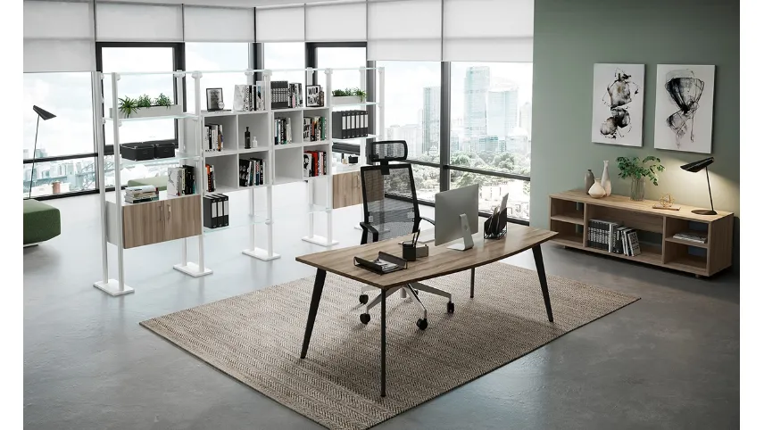 Librerira Rhea Libreria Olmo e Bianco con piani Vetro di Compir