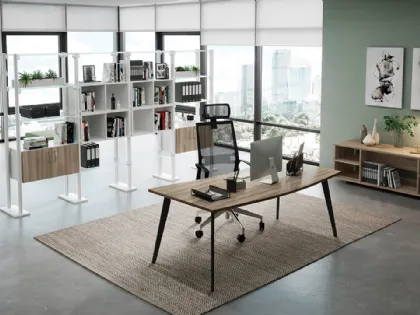 Librerira Rhea Libreria Olmo e Bianco con piani Vetro di Compir